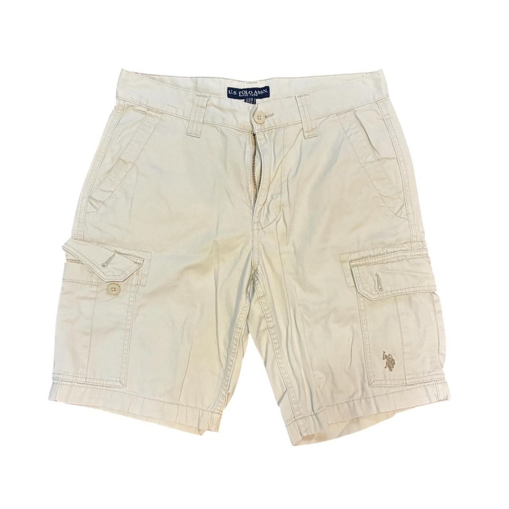 US Polo Assn Mens Cargo Shorts Khaki Tan Cotton Twill Size 32 Utility Casual